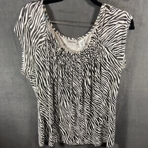 chicos women top xl mobwife career zebra animal print casual stretchy ruffle